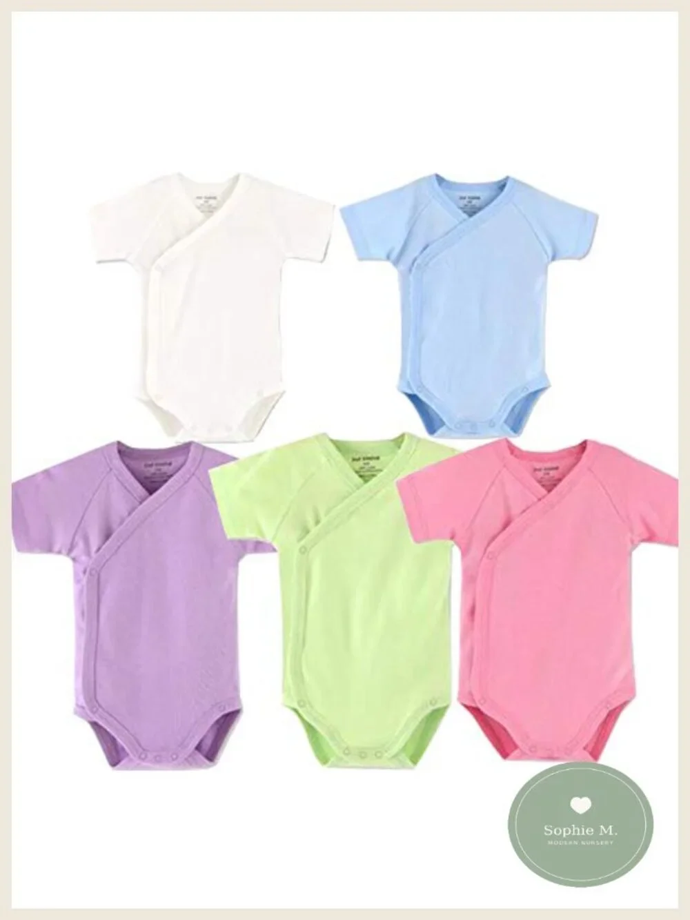 Baby Boys Girls Cotton Kimono Bodysuit Short Sleeve Side-Snap Layette Set